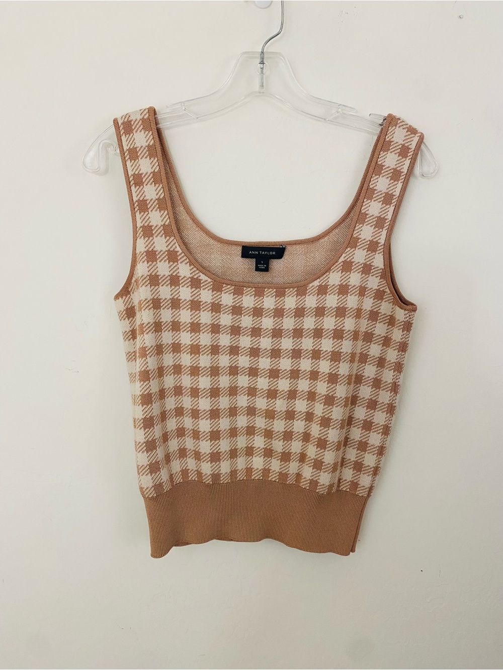 Ann Taylor Knit Checked Top Sleeveless Size Small